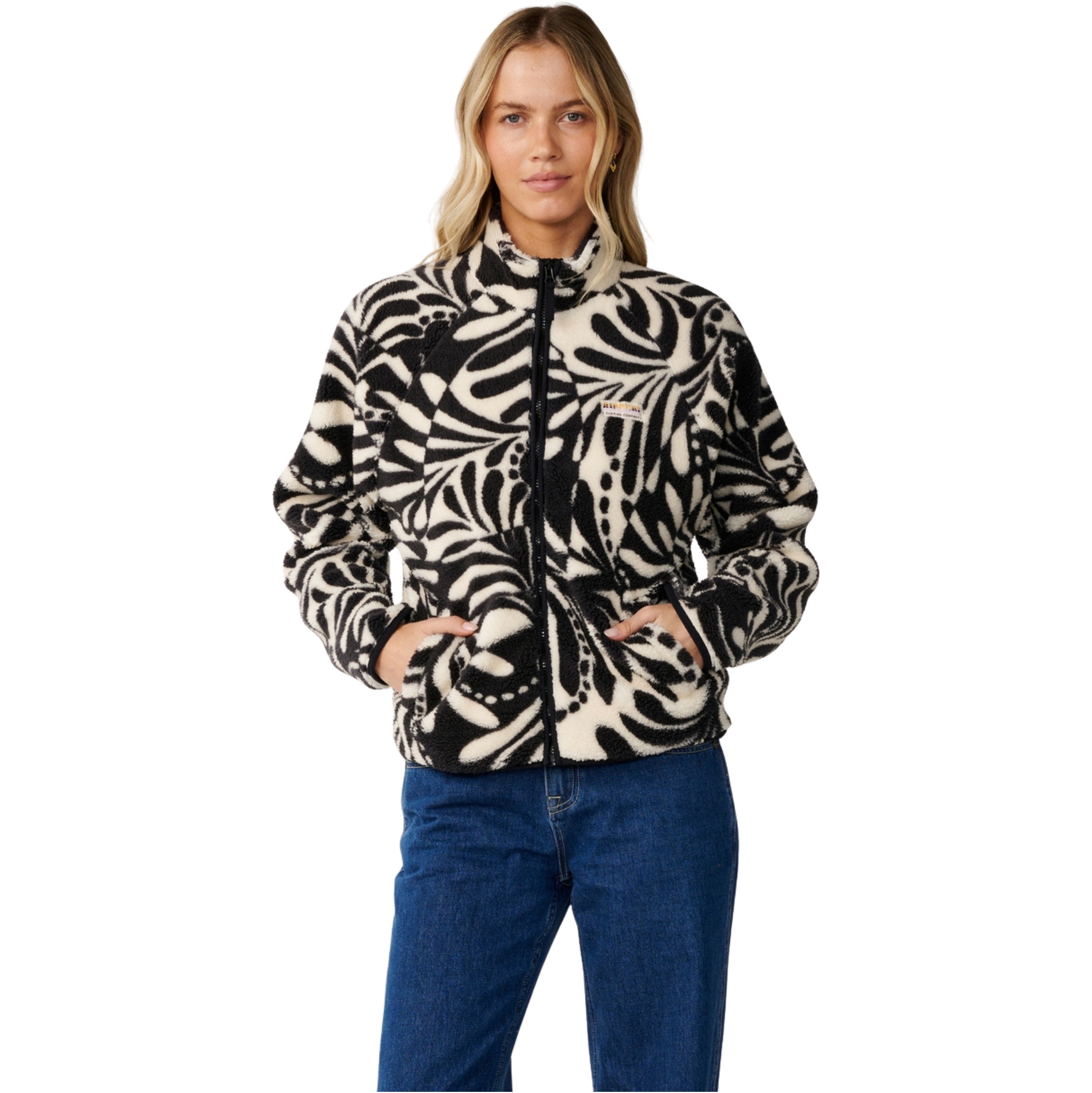 2026 Rip Curl Womens Party Pack Zip Through Polar Fleece 0EGWFL - Black / White